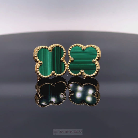 Gold Green Clover Earrings