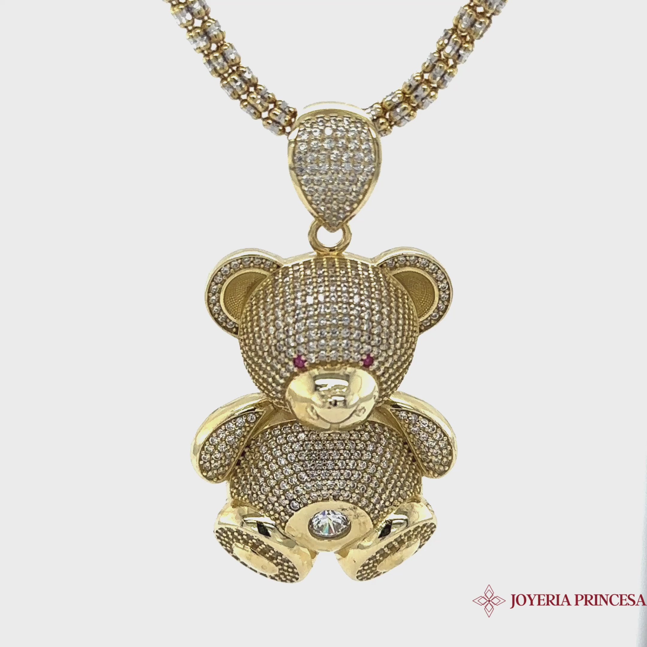 Sydney Evan Kid's Collection Gold & Diamond Teddy Bear Necklace, 16