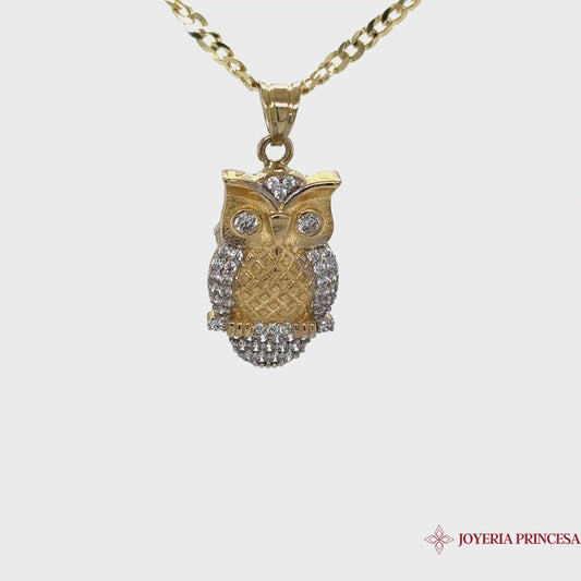 10K Zirconia-covered Owl Pendant