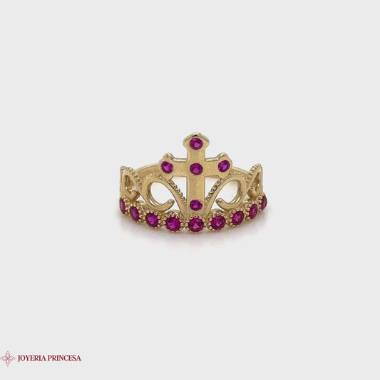 14K Tiara Ring Adorned with Lush Rubies