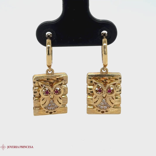 Regal Owl 14K Gold Dangle Earrings