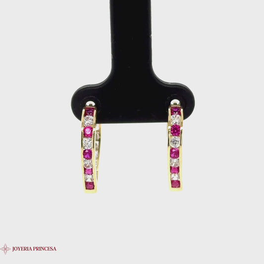 Elegant Pink Hues 14K Gold Hoop Earrings