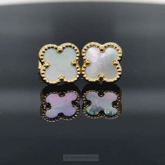 Aretes Trébol Blanco Oro
