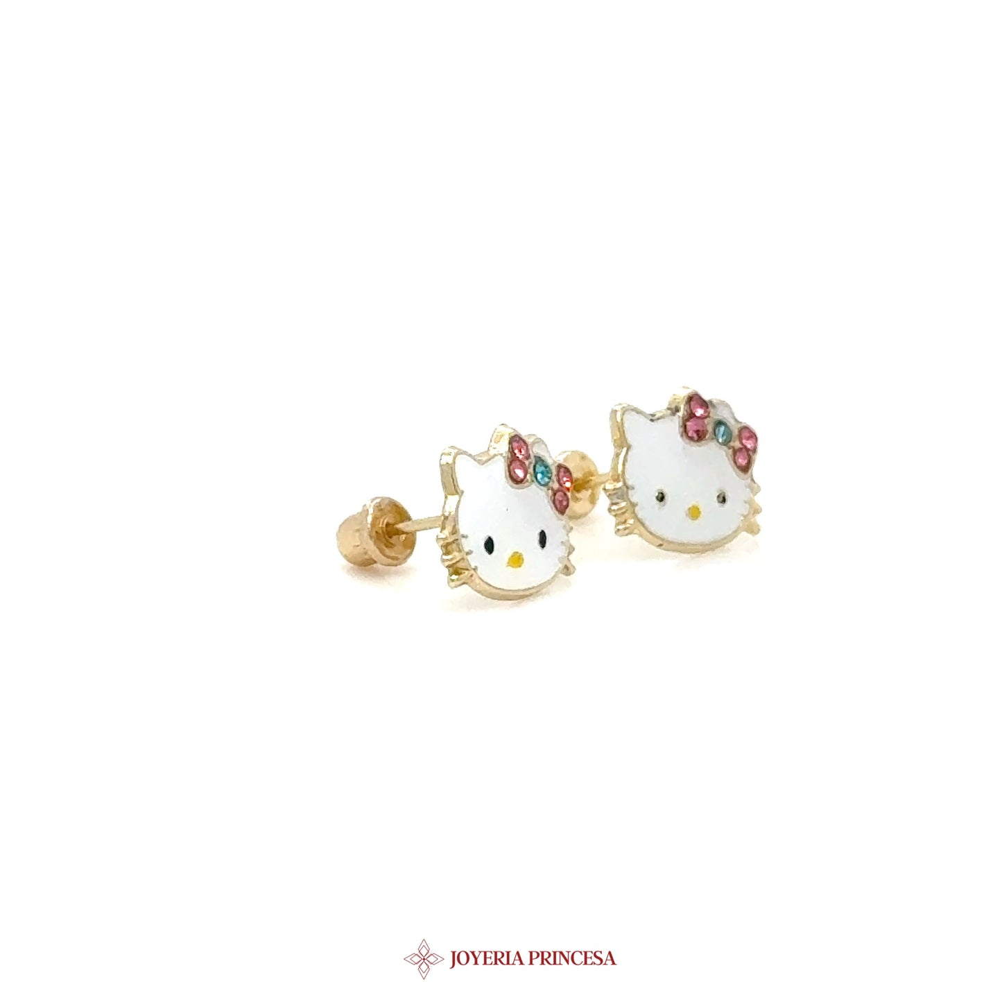14K Hello Kitty Stud Earrings with Enamel and CZ Accents