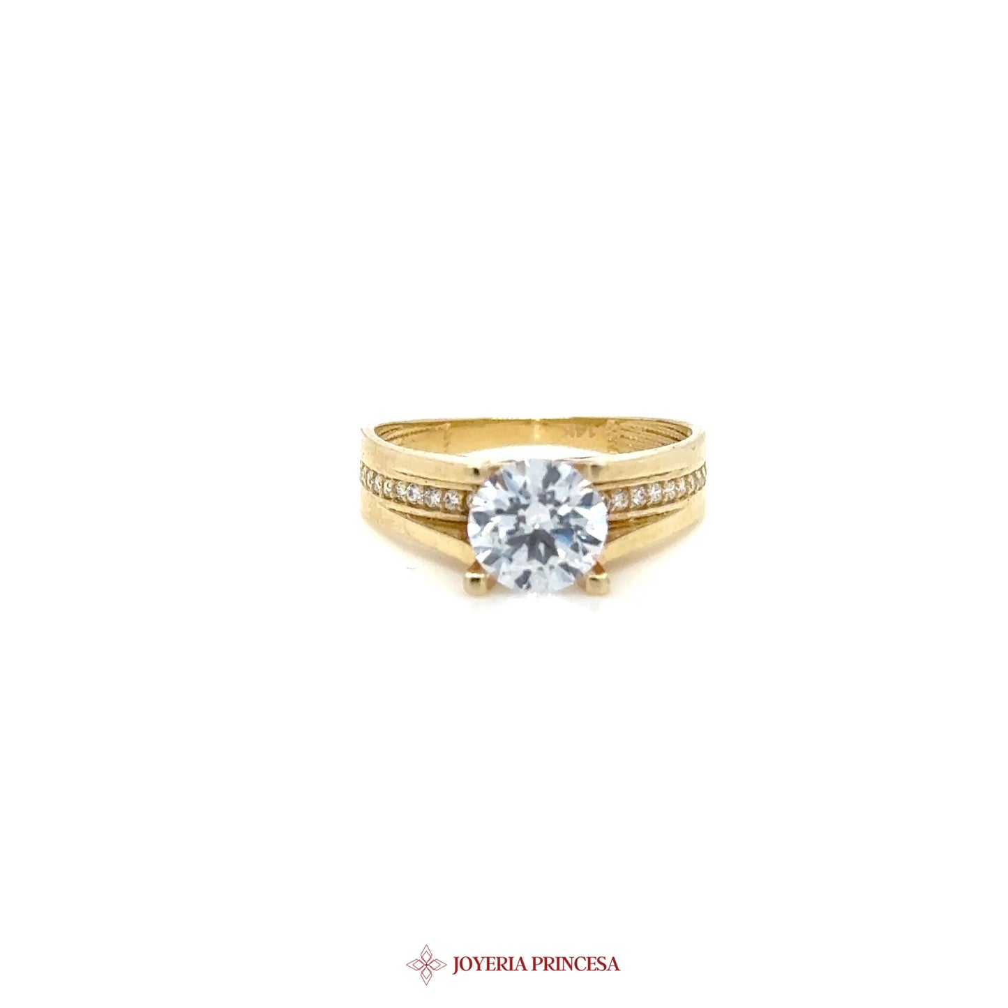 14K Gold Engagement Ring with Center CZ and Accent Stones