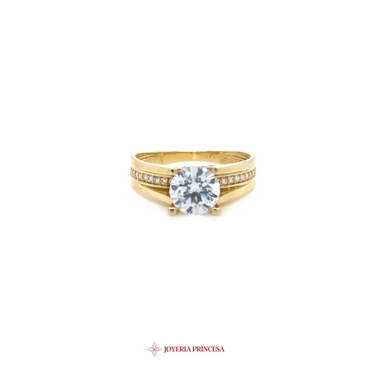 14K Gold Engagement Ring with Center CZ and Accent Stones