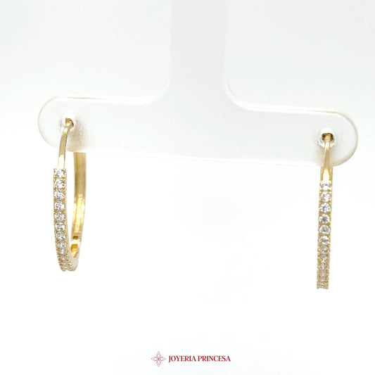 14K Gold Hoop Earrings with Simulated Diamonds