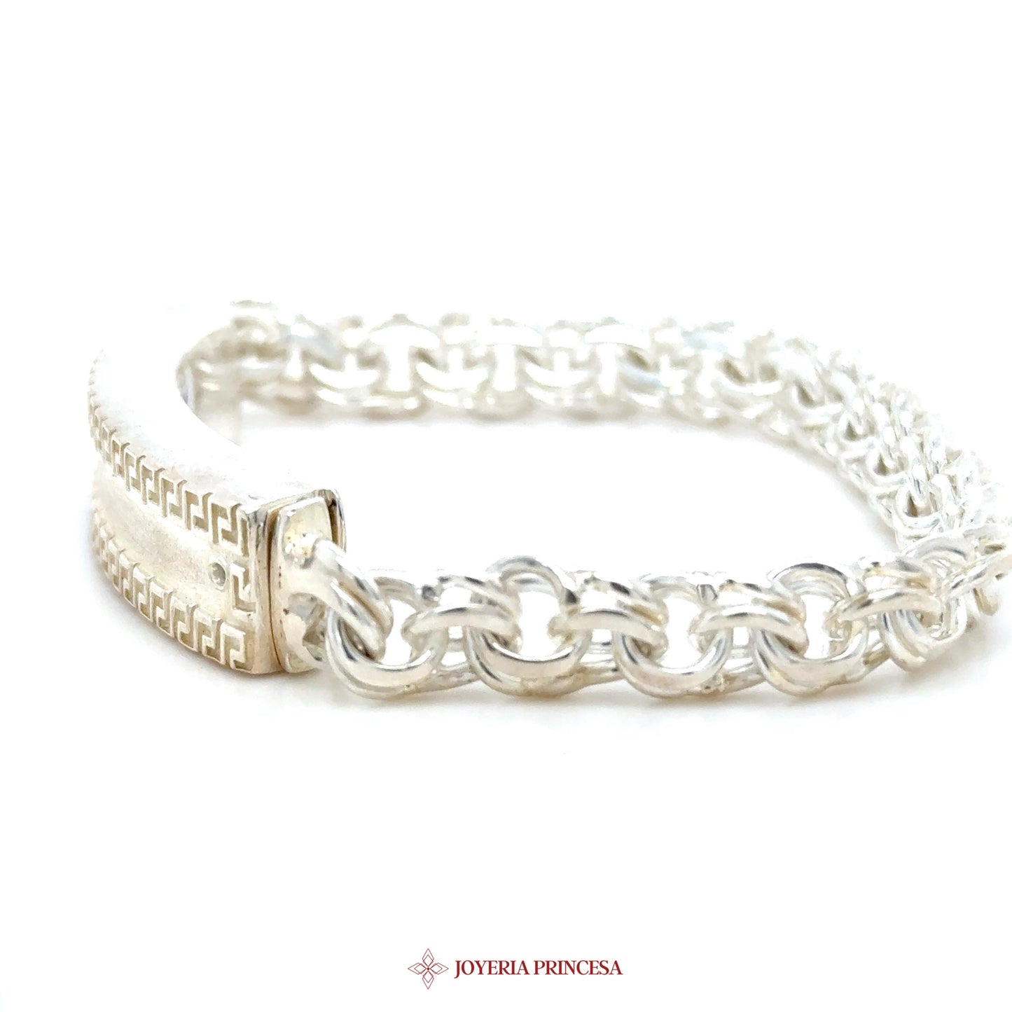 7.5in 8mm Chino Link Silver Bracelet with Textured Link Design