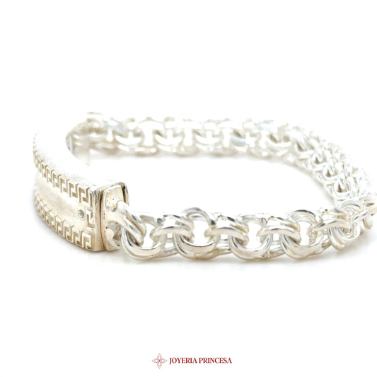 7.5in 8mm Chino Link Silver Bracelet with Textured Link Design
