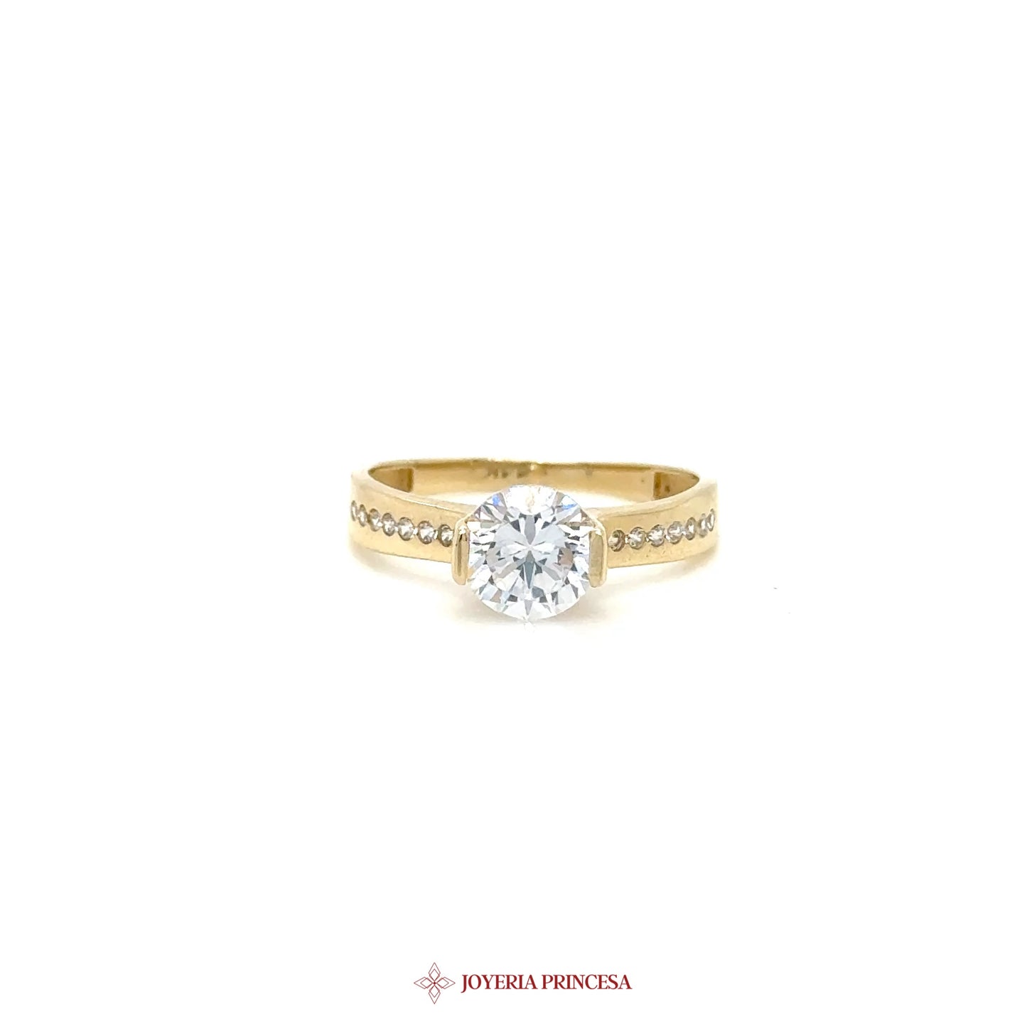 14K Engagement Ring with CZ and Elegant Band