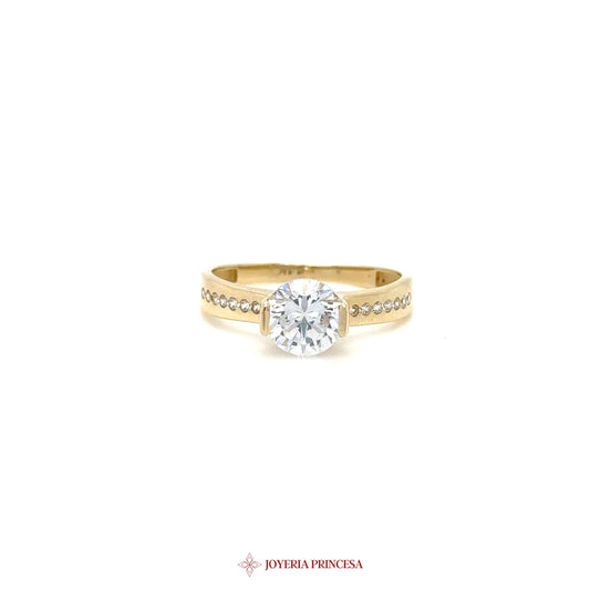 14K Engagement Ring with CZ and Elegant Band
