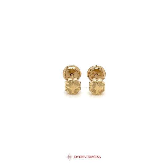 14K Yellow Gold Floral Stud Earrings with Simulated Stones