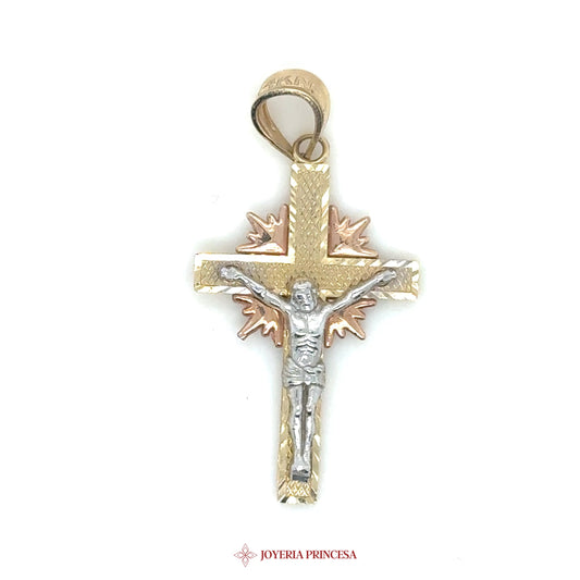 14K Gold and Silver Crucifix Pendant with Radiant Cross Motif