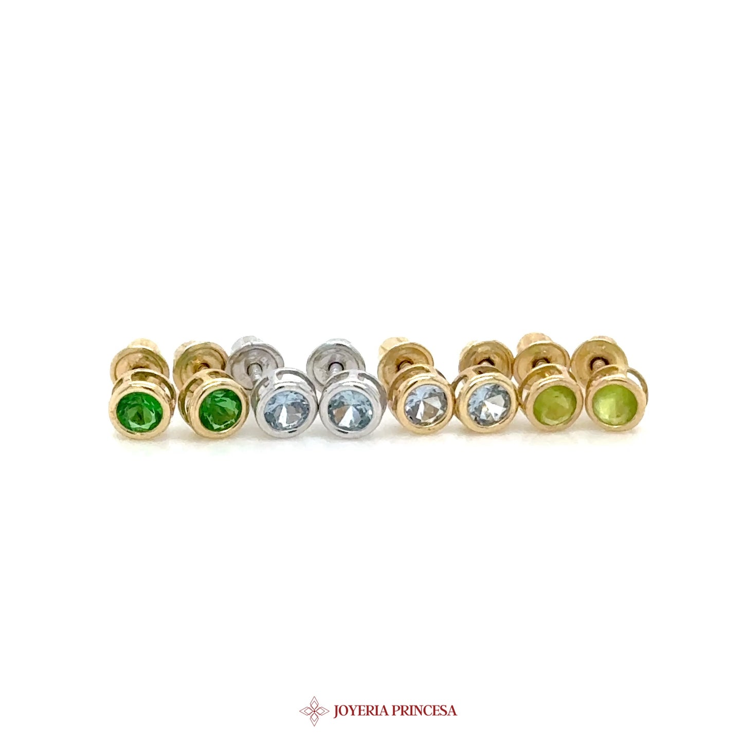 14K Colorful Stone Stud Earrings