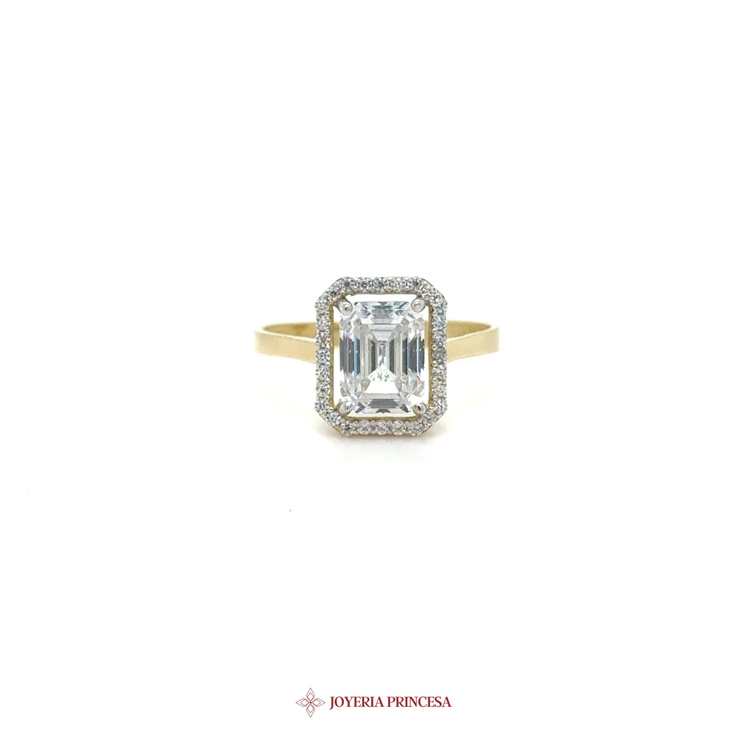14K Gold Engagement Ring with Emerald Cut CZ and Halo (UN-2444)