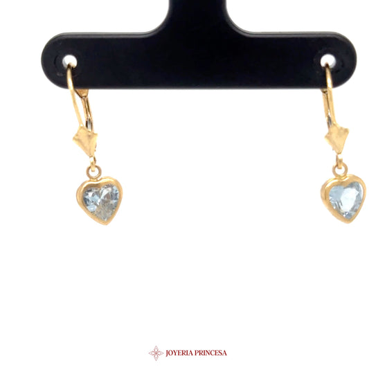 14K Gold Heart Dangle Earrings with Simulated Stones