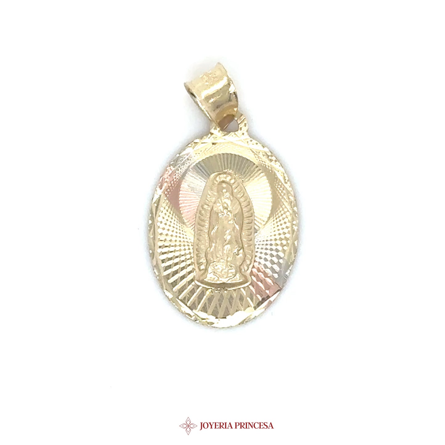 14K Virgen de Guadalupe Pendant with Textured Oval Design