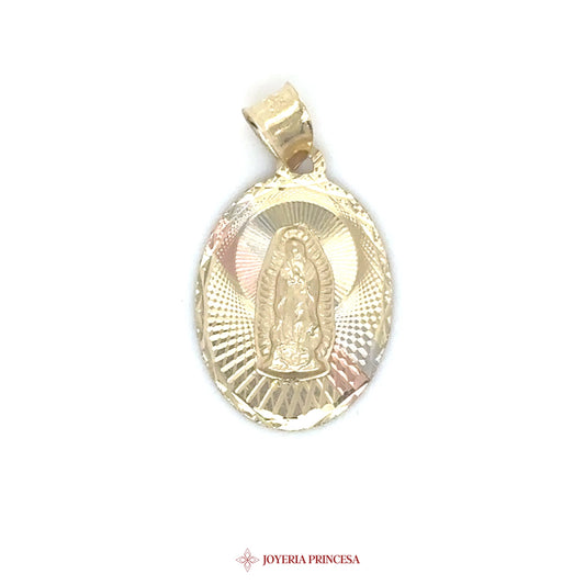 14K Virgen de Guadalupe Pendant with Textured Oval Design