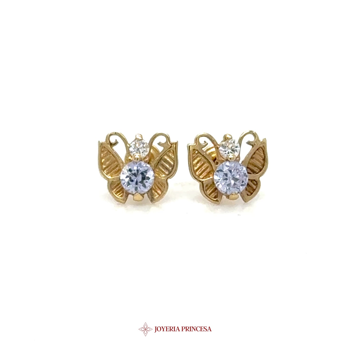 14K Gold Butterfly Stud Earrings with CZ Stones