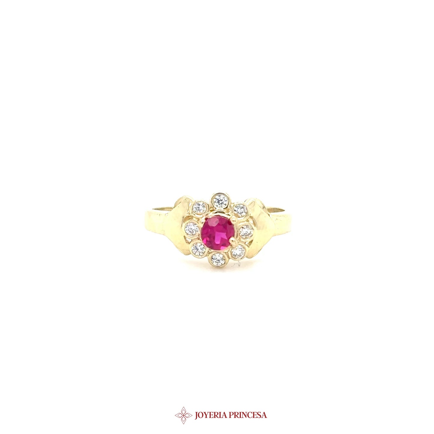 10K Floral Ruby and CZ Ring