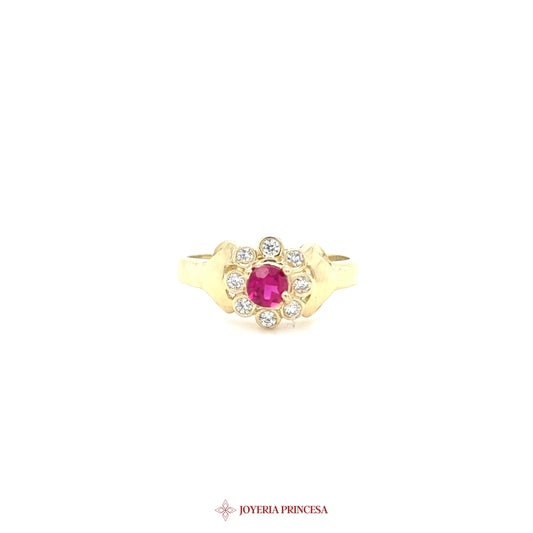 10K Floral Ruby and CZ Ring