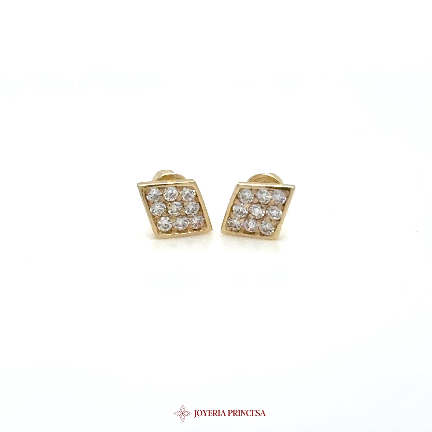 14K Gold Square Stud Earrings with CZ Stones