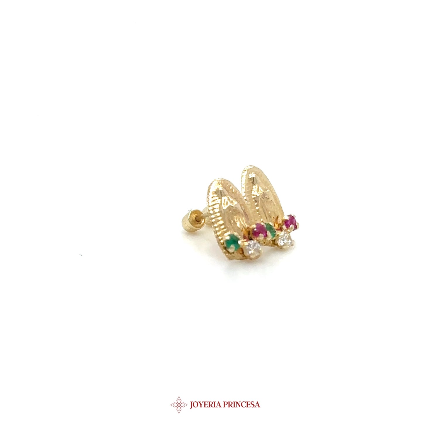 10K Gold Virgen de Guadalupe Earrings with Colorful Stones