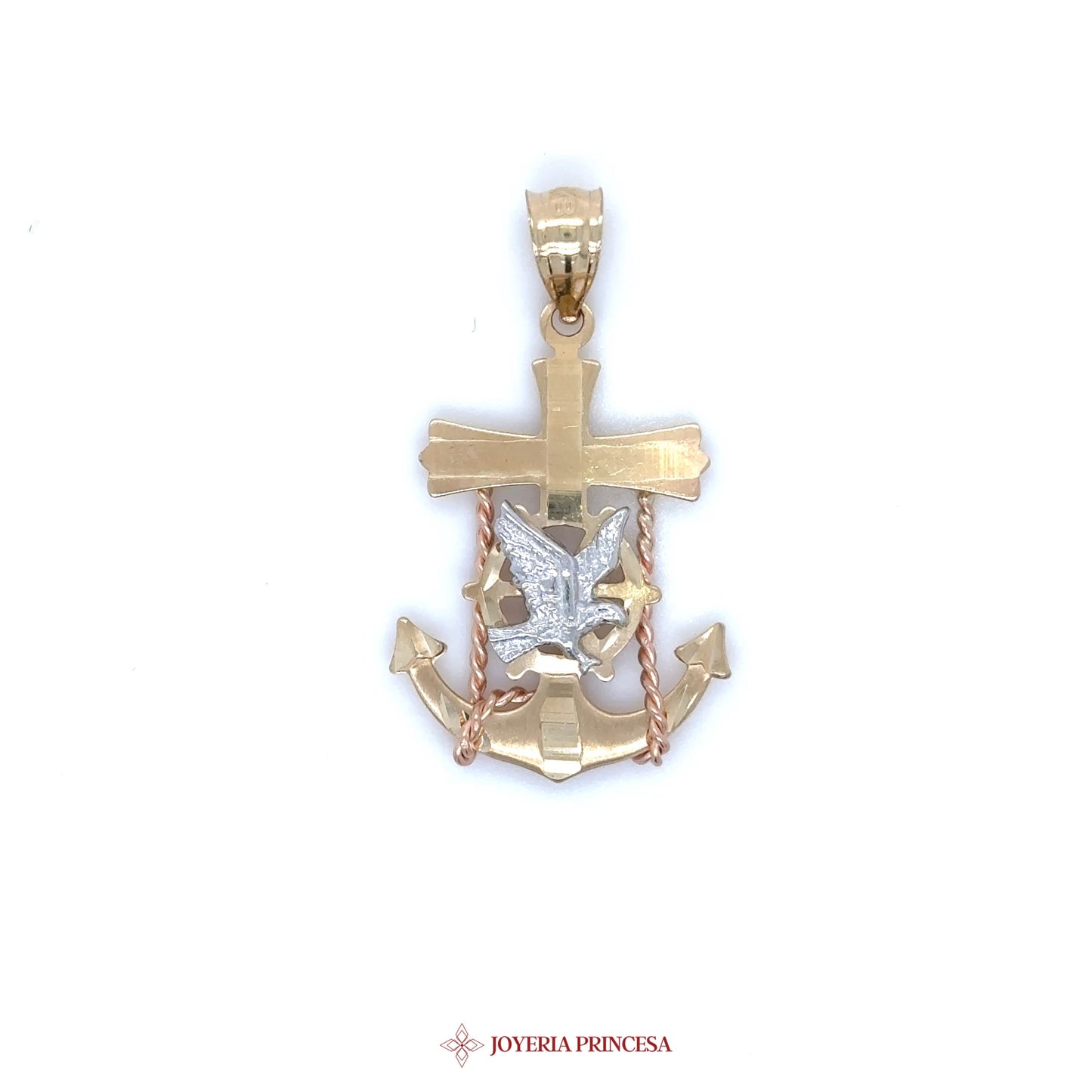 10K Gold Anchor Cross Pendant with Dove Motif