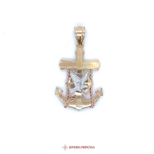 10K Gold Anchor Cross Pendant with Dove Motif