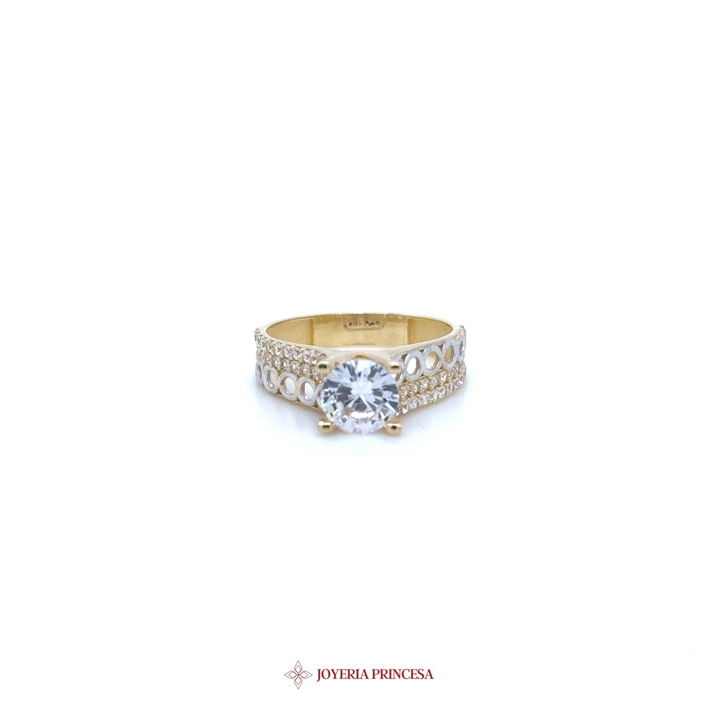 10K Engagement Ring with CZ and Elegant Band Design