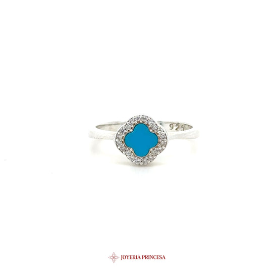 Silver Ring with Turquoise Motif and CZ Accents