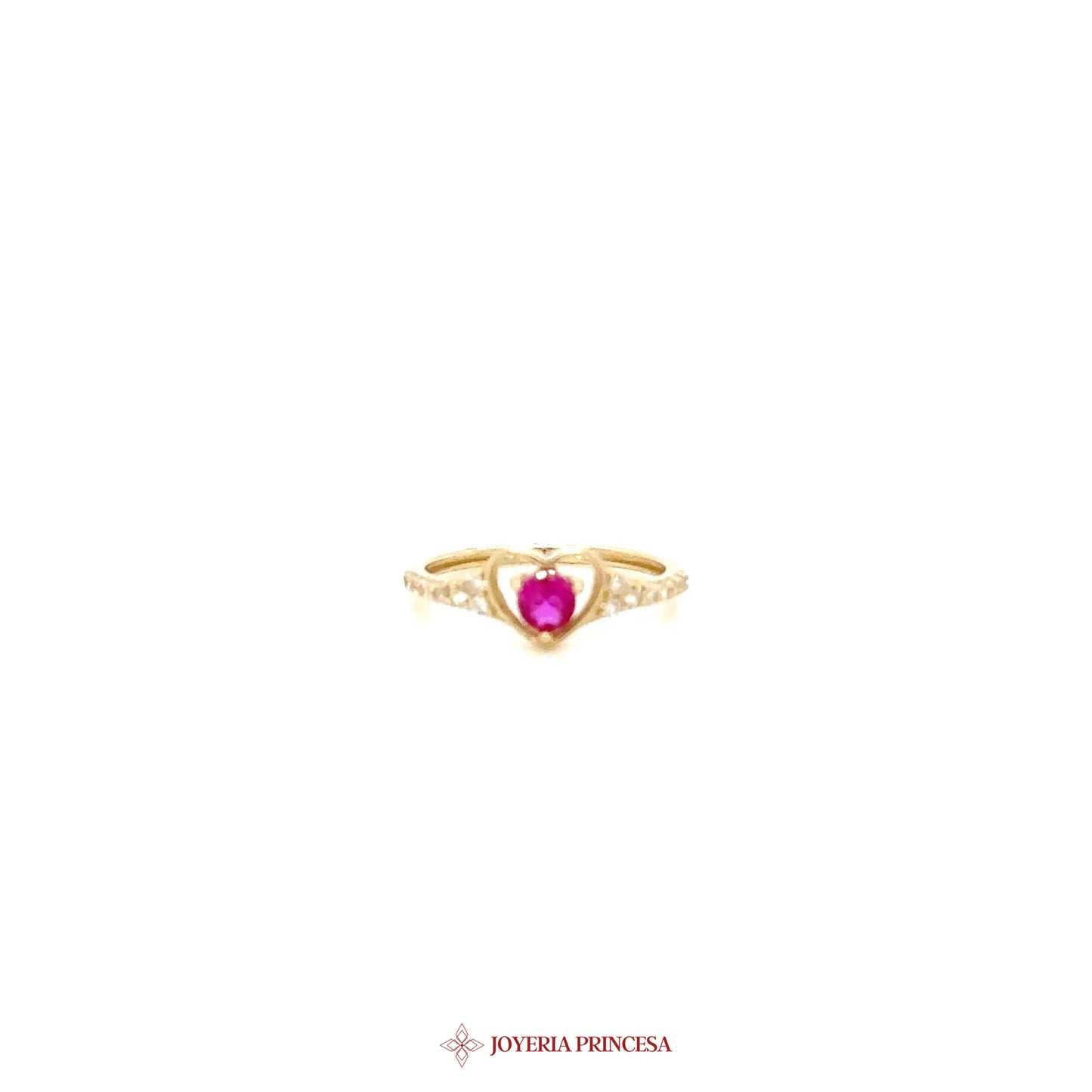 14K Heart-Shaped Ruby Ring with CZ Accents [UN-3266]