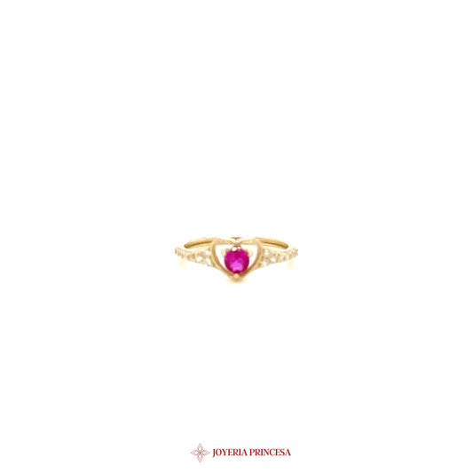 14K Heart-Shaped Ruby Ring with CZ Accents [UN-3266]