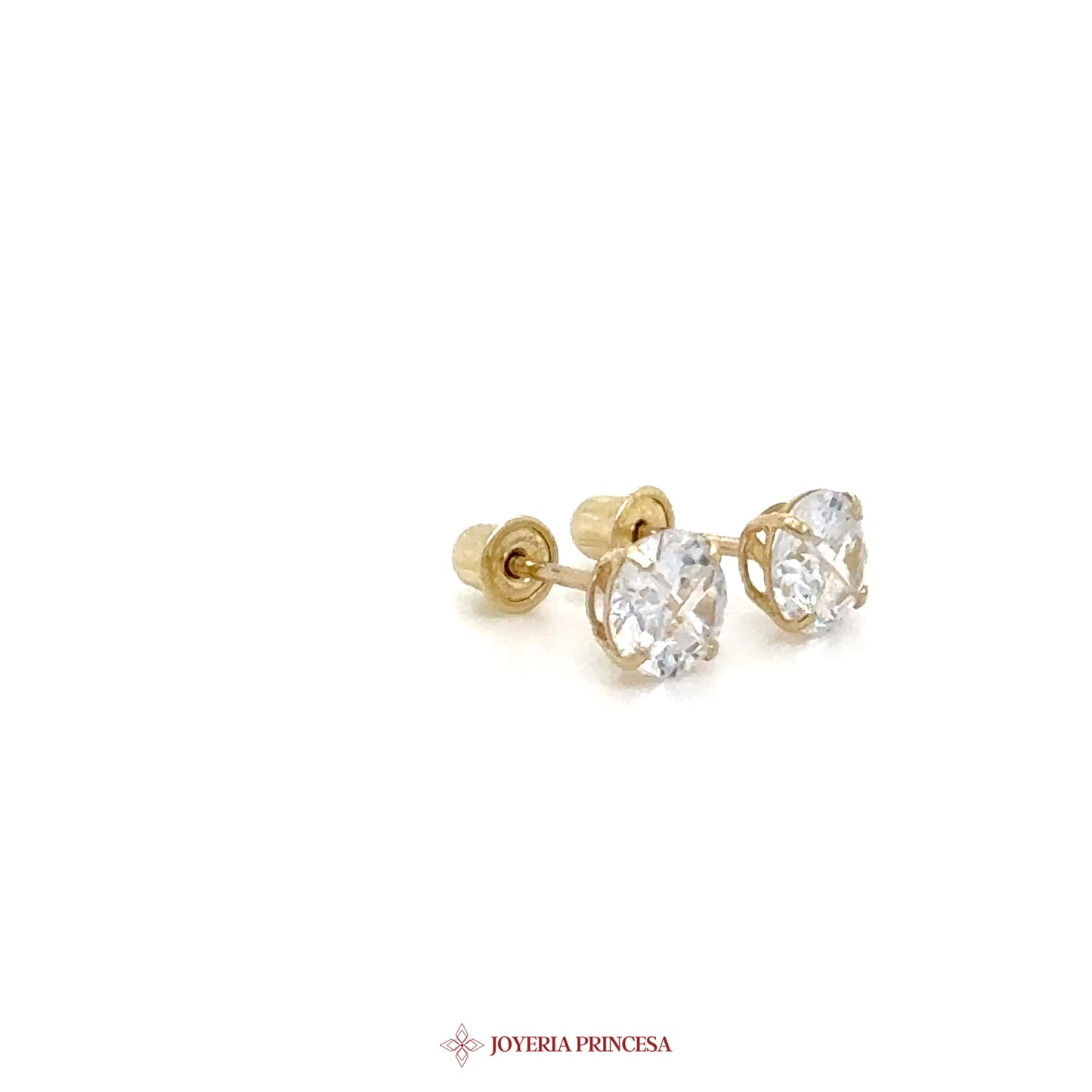 14K Gold Stud Earrings with Clear Simulated Stones