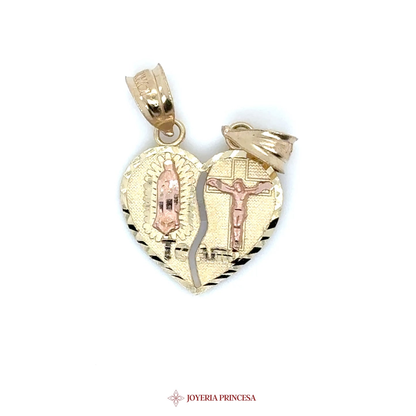 14K Pendant Heart Virgen de Guadalupe & Crucifix Motif