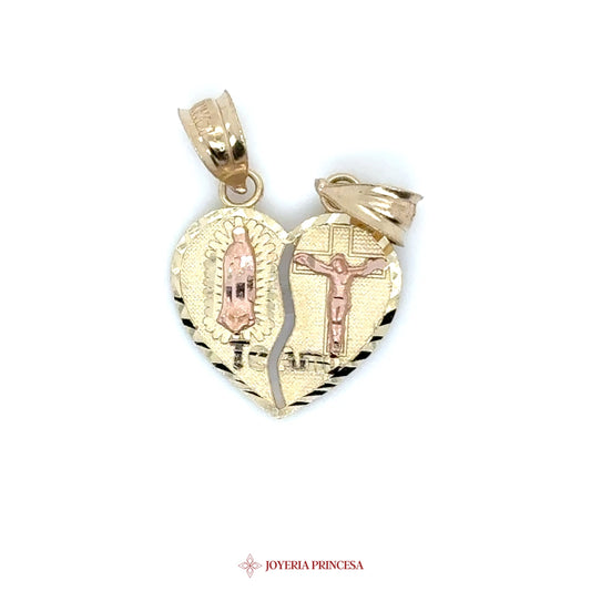 14K Pendant Heart Virgen de Guadalupe & Crucifix Motif