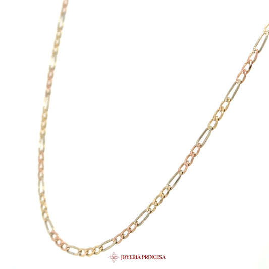 14K 16in 2.3mm Figaro Necklace in Tri-Color Gold