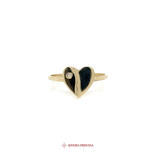 14K Heart Ring with Black and Green Enamel