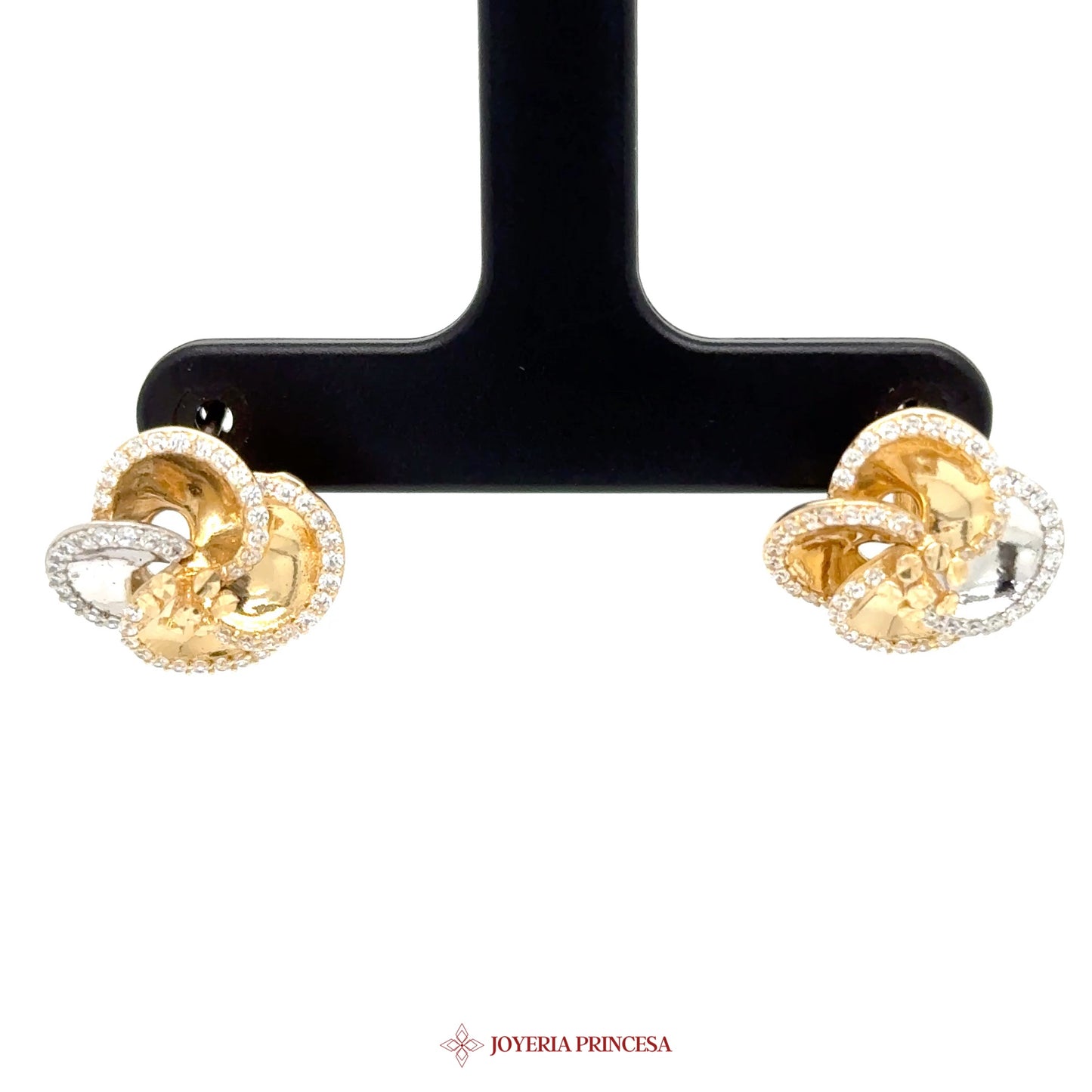 14K Yellow Gold & CZ Intertwined Huggie Earrings