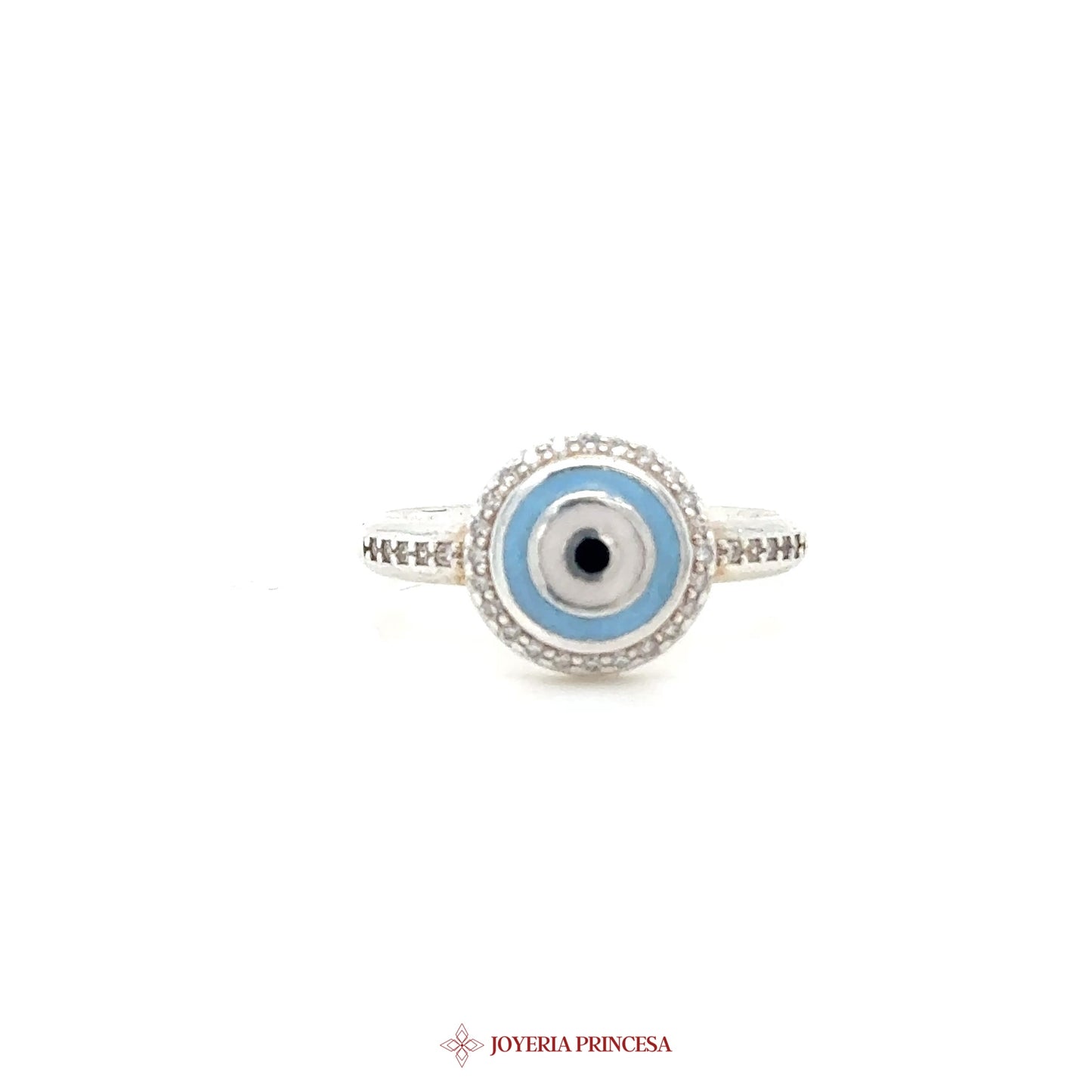 Silver Evil Eye Ring with Blue Enamel