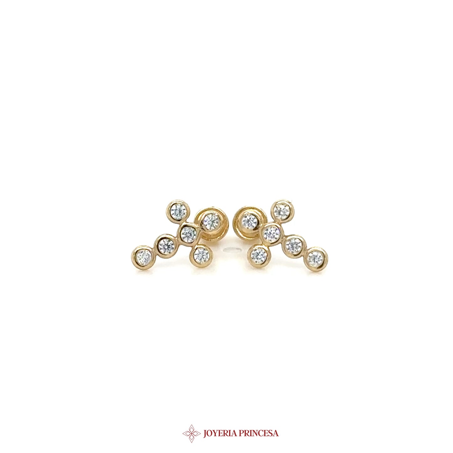 14K Gold Cross Stud Earrings with CZ Stones [UN-2980]