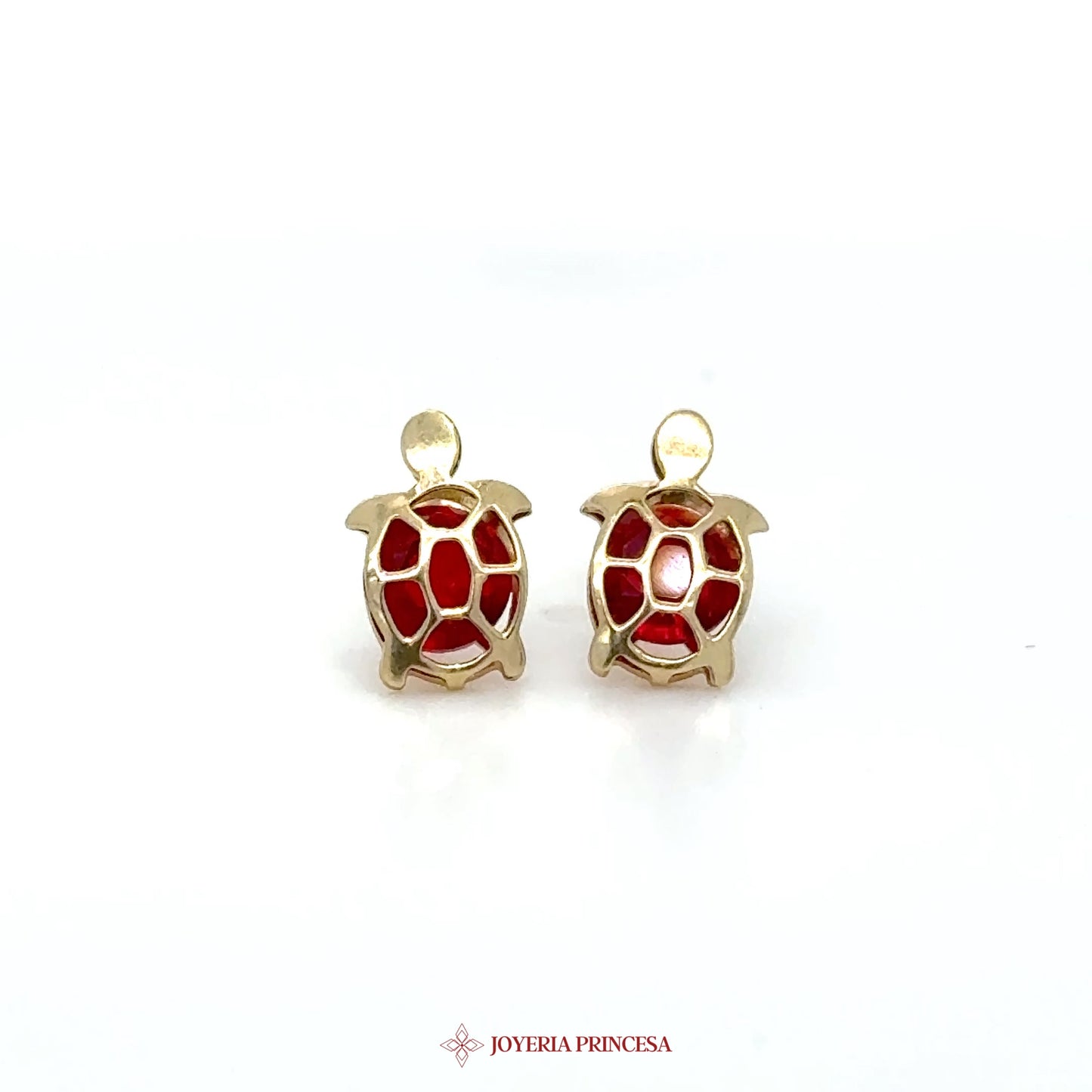 14K Gold Turtle Stud Earrings with Red Enamel