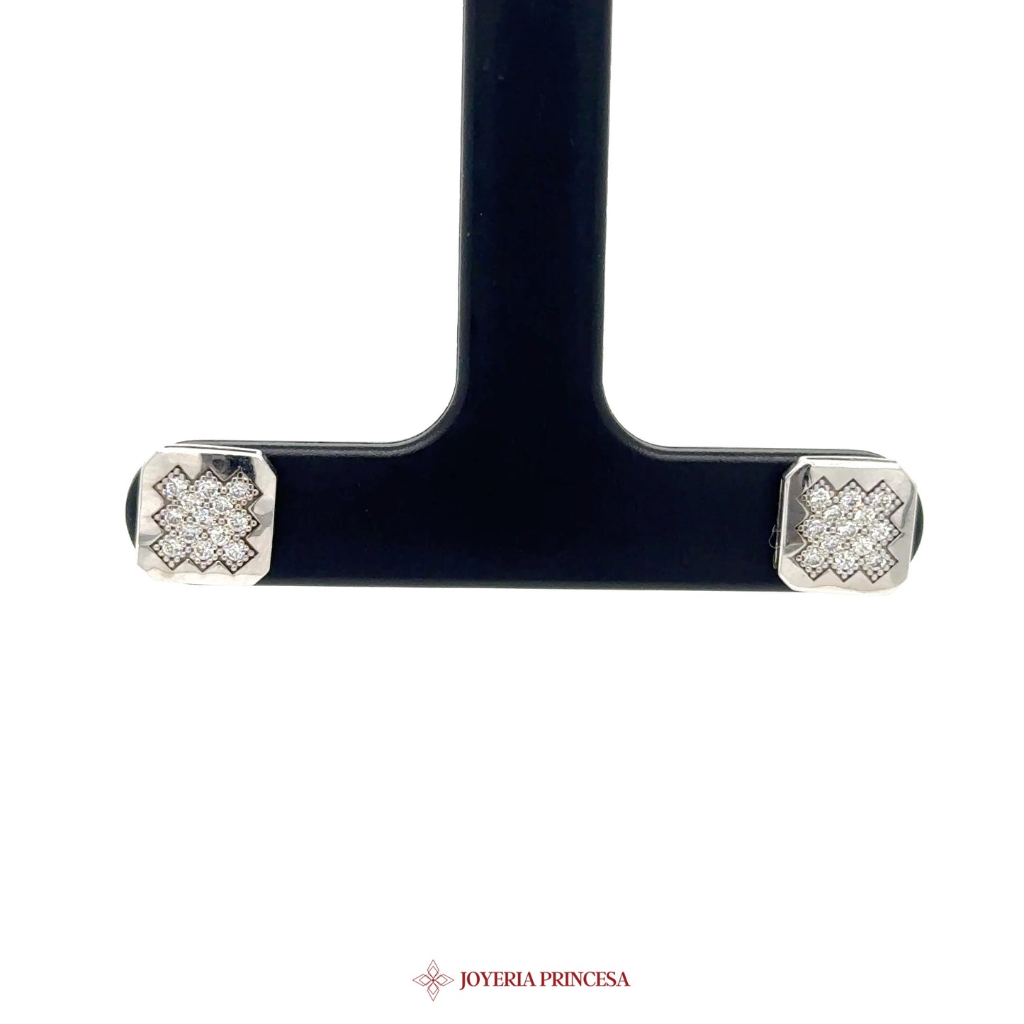 14K Gold Stud Earrings with Simulated Diamonds