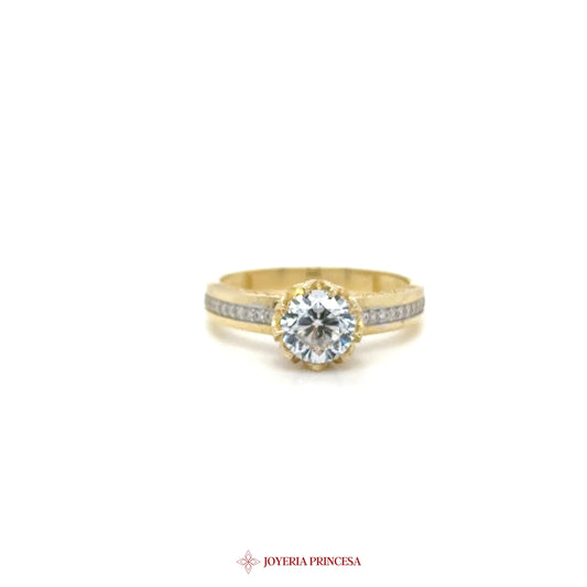 14K Gold Engagement Ring with CZ Center Stone and Accents