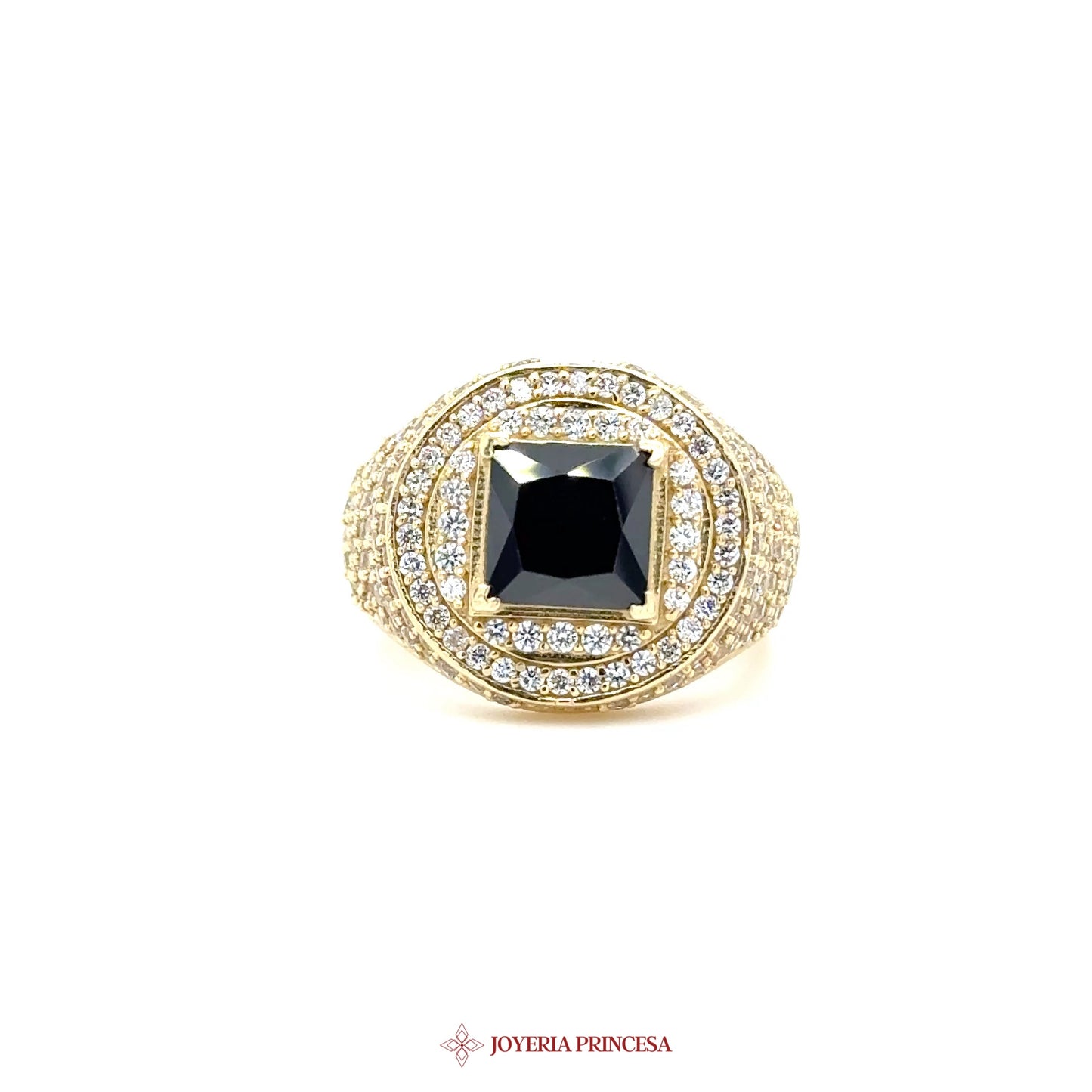 10K Gold Ring with Black Stone and CZ Accents