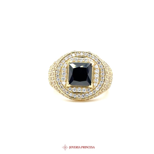 10K Gold Ring with Black Stone and CZ Accents