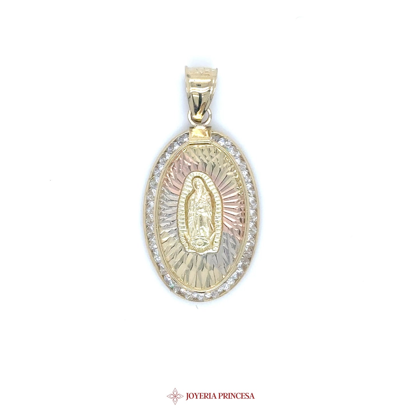 14K Virgen de Guadalupe Pendant with CZ Accents