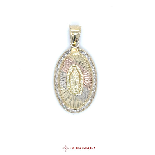 14K Virgen de Guadalupe Pendant with CZ Accents