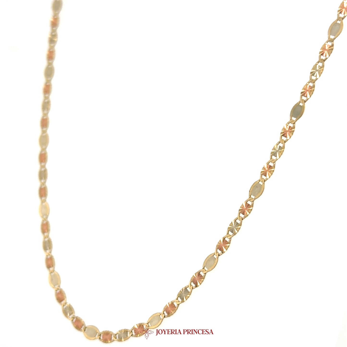 10K 18in 2.8mm Valentino Three-Tone 10K Necklace with Unique Motif