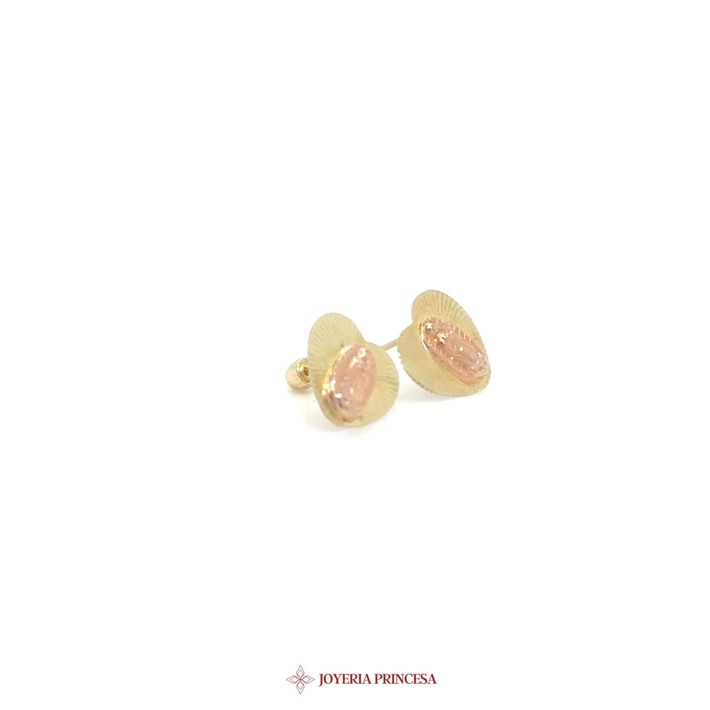 10K Gold Marquise Stud Earrings with Pink Virgen De Guadalupes